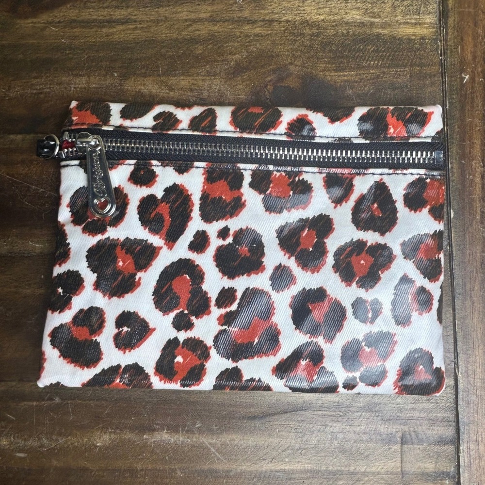 Brighton Leopard Print Zip Pouch Coin Purse Cosmetic Bag Red Black White
